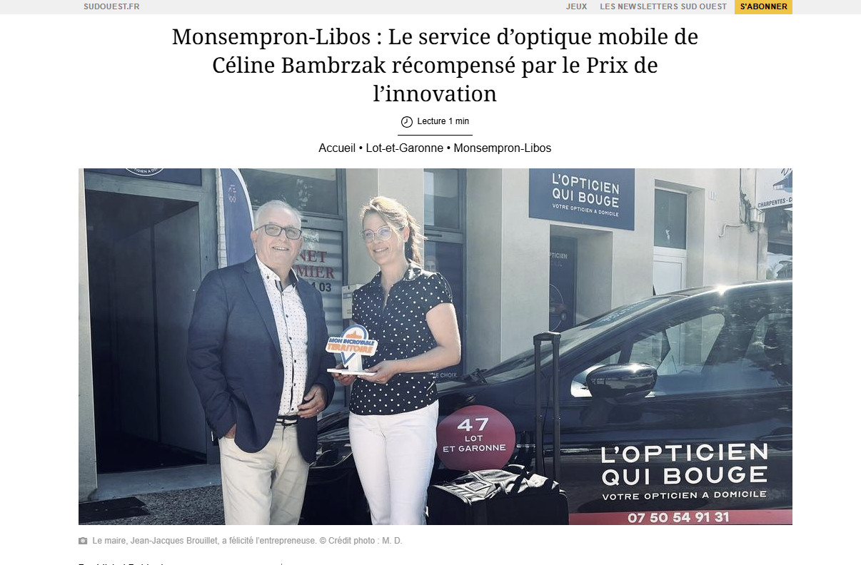 Sud Ouest: Le service d’optique mobile de Céline Bambrzak récompensé par le Prix de l’innovation